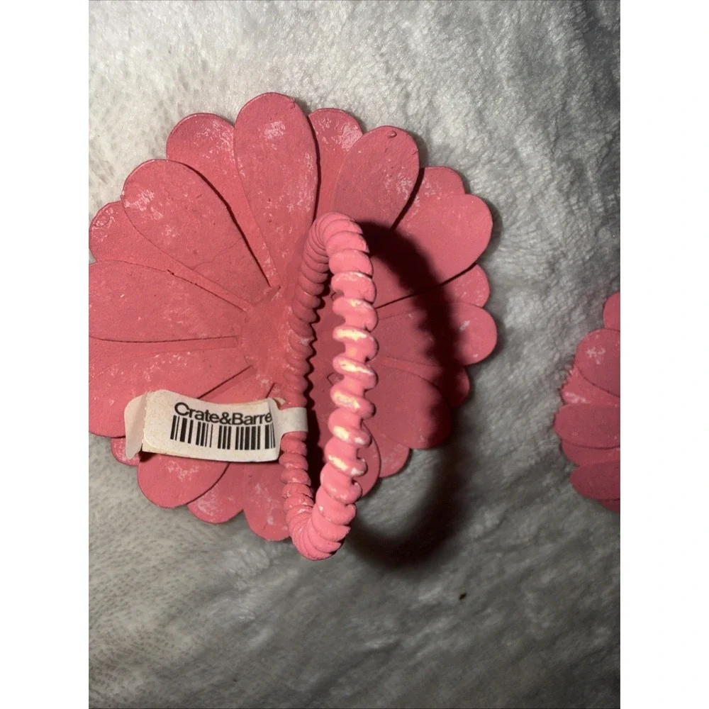 Crate And Barrel Pink Gerbera Daisy Flower Napkin Rings Set Of 6